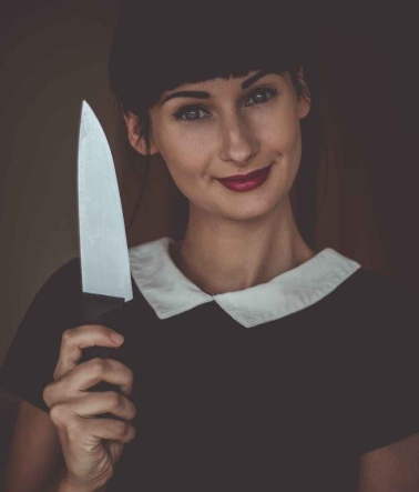 woman person knife kitchen